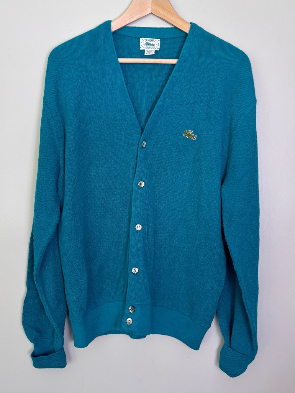Vintage Izod Lacoste Sweater Men's Large Green Orlon Acrylic Cardigan USA 80s